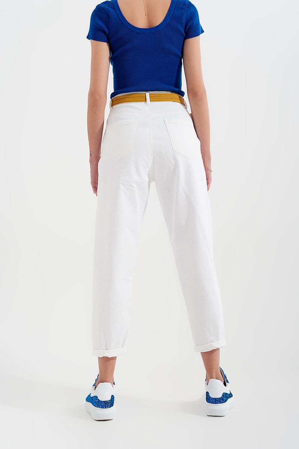 High rise mom jeans with pleat front in white | Just Cool Beans