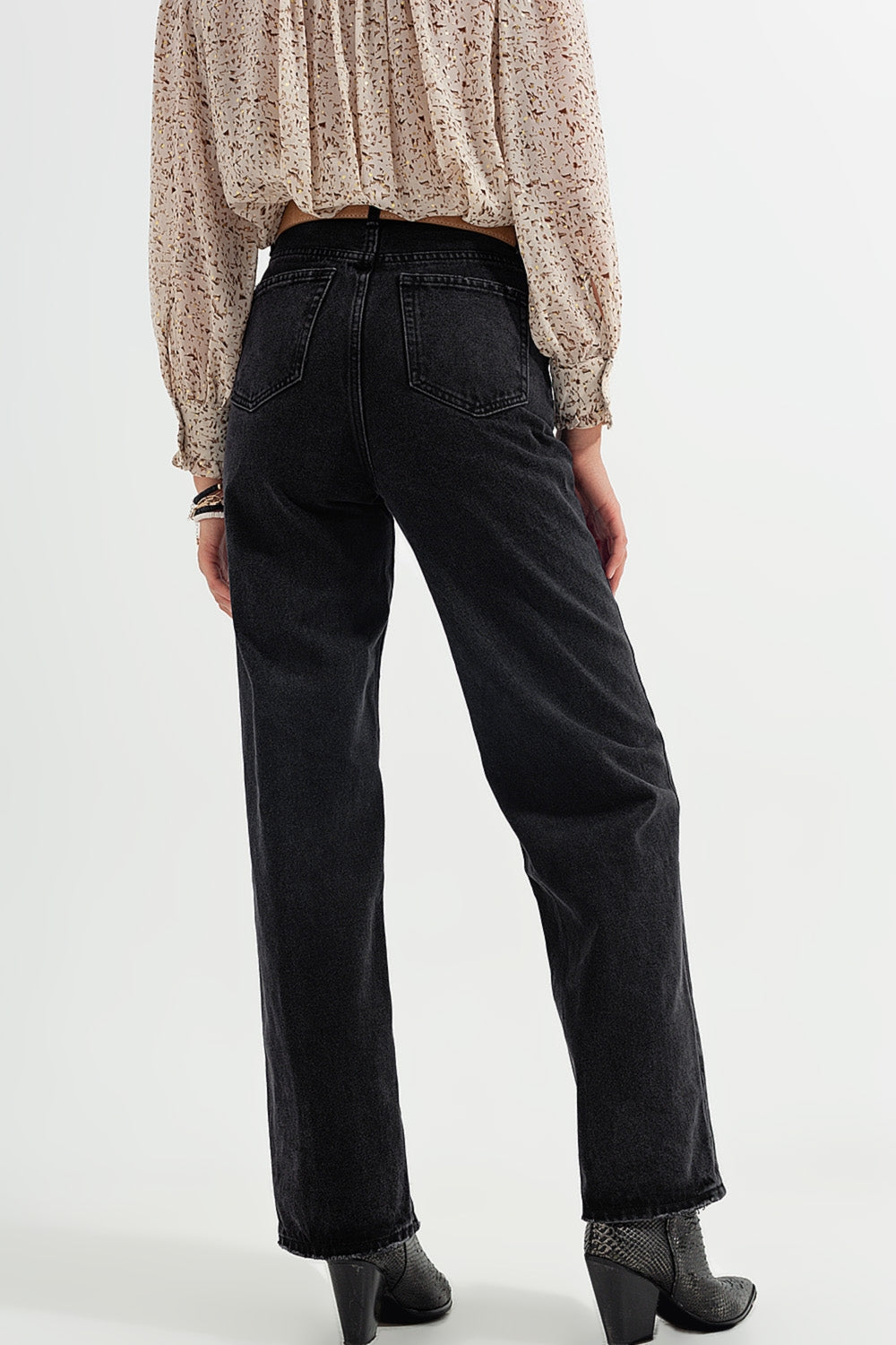 High rise straight jeans in washed black | Just Cool Beans