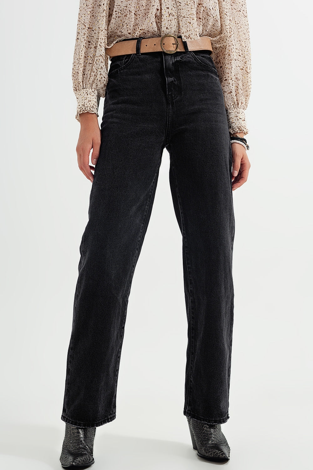 High rise straight jeans in washed black | Just Cool Beans