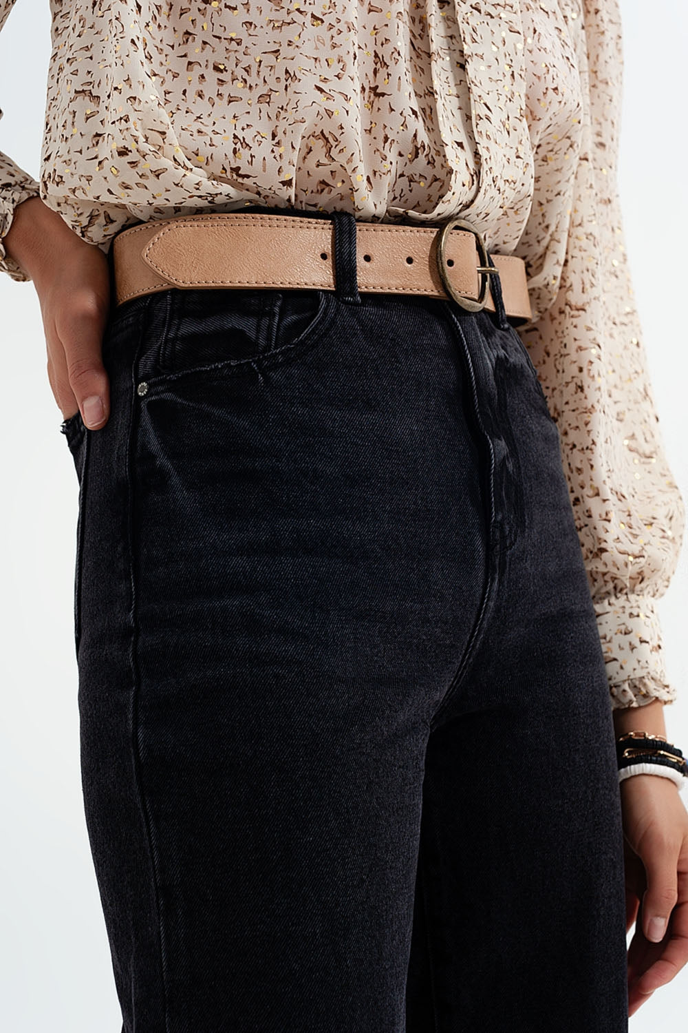 High rise straight jeans in washed black | Just Cool Beans