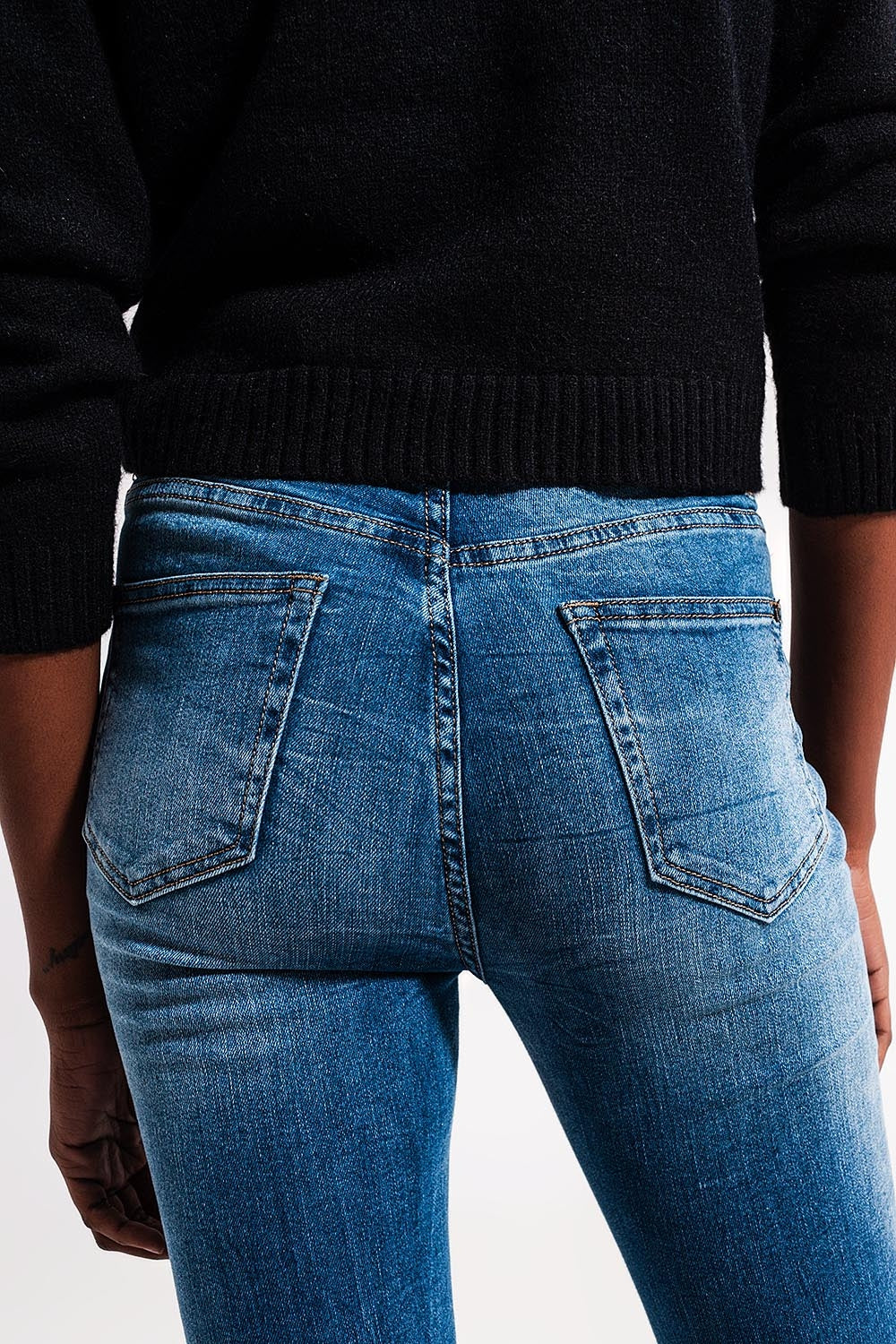 High waist elastic skinny jeans in mid blue | Just Cool Beans