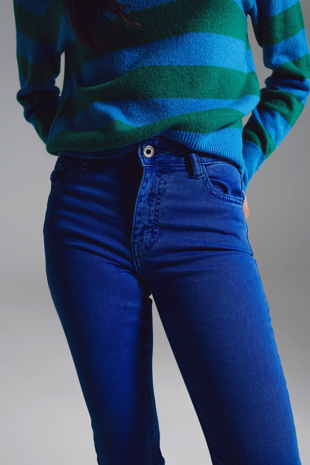 High waist flair jeans in blue | Just Cool Beans