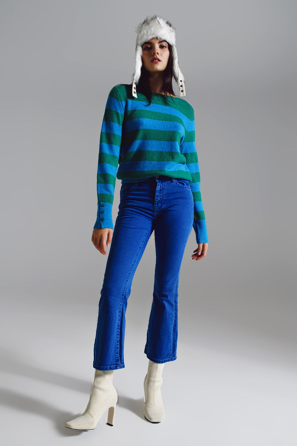 High waist flair jeans in blue | Just Cool Beans