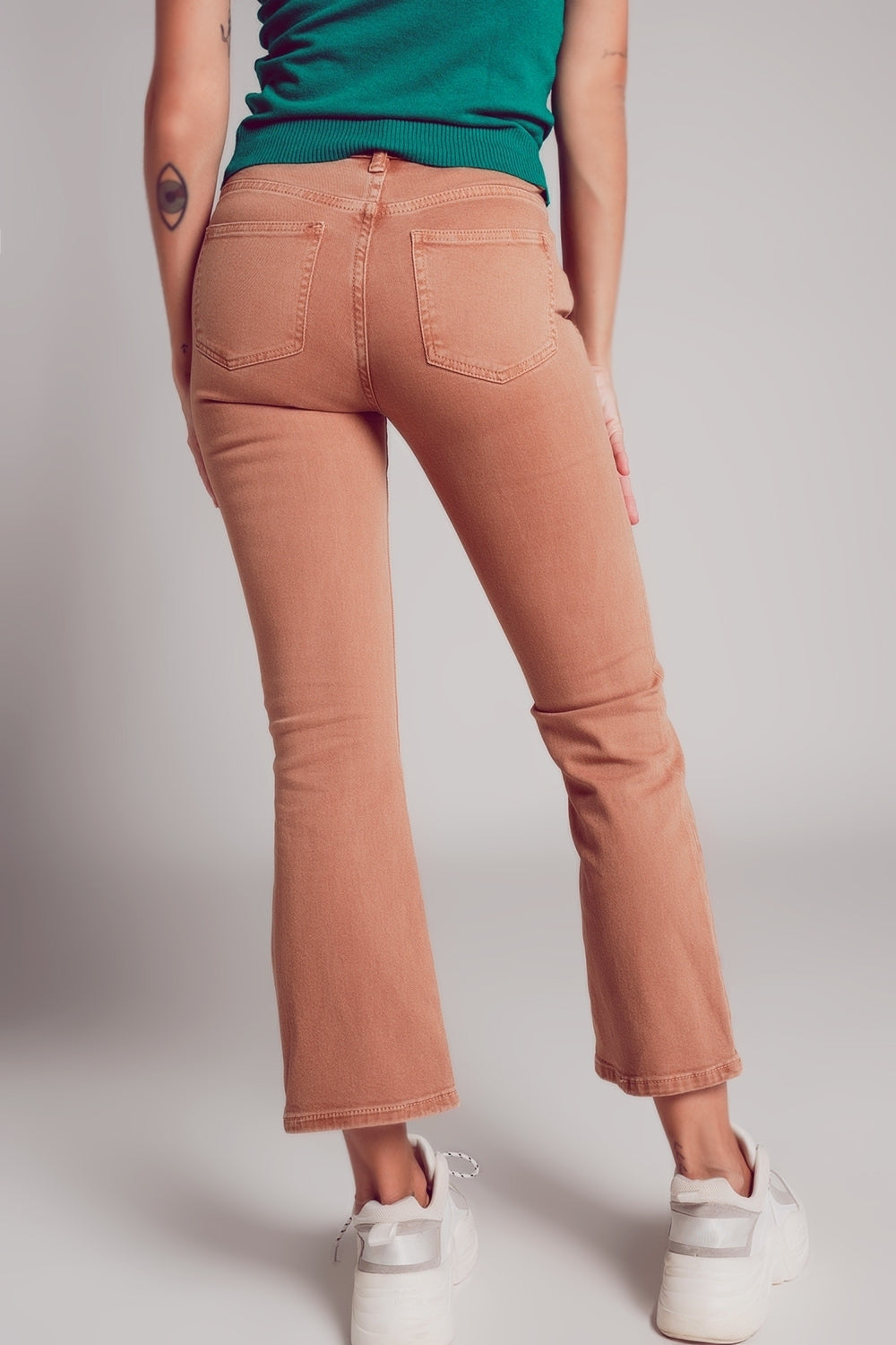 High waist flare jean in camel | Just Cool Beans