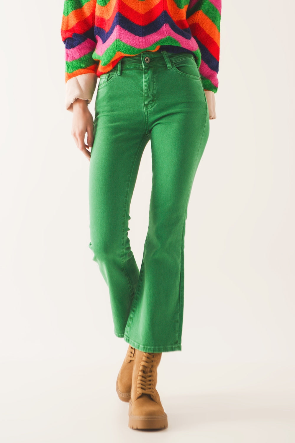 High waist flare jean in green | Just Cool Beans — jeans | the denim shop