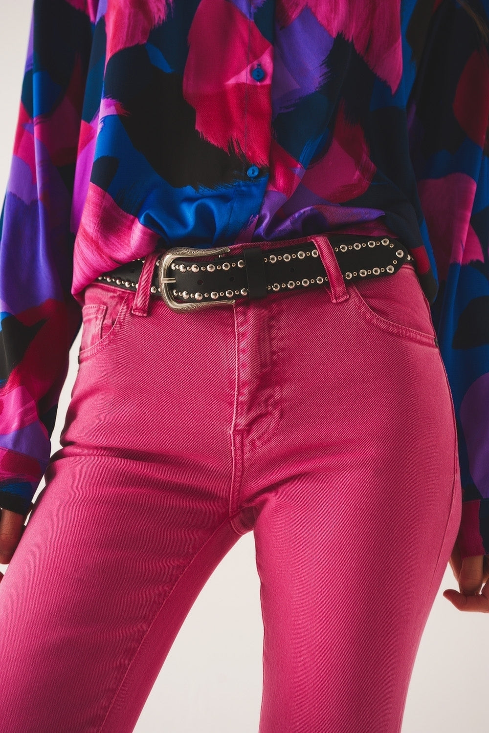 High waist flare jean in pink | Just Cool Beans