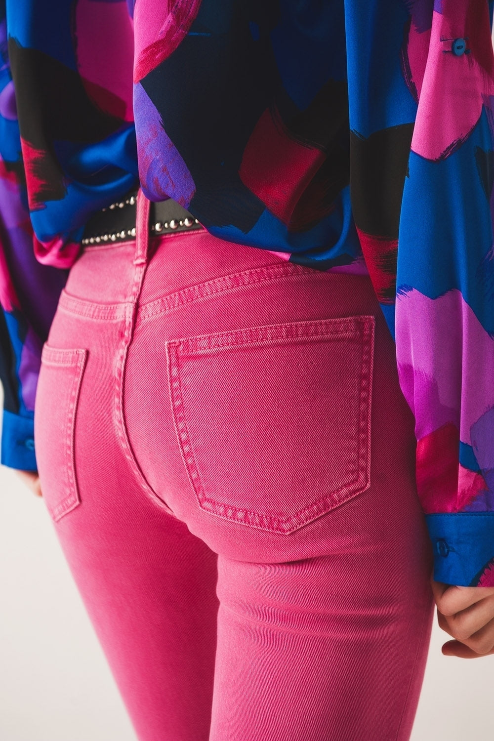 High waist flare jean in pink | Just Cool Beans