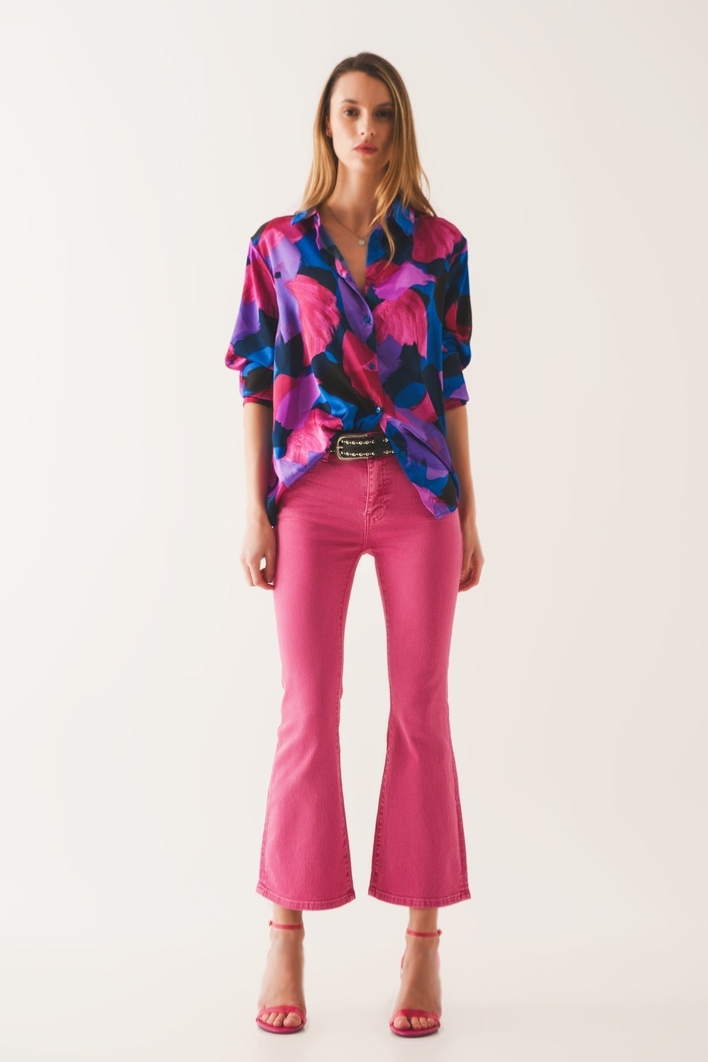 High waist flare jean in pink | Just Cool Beans