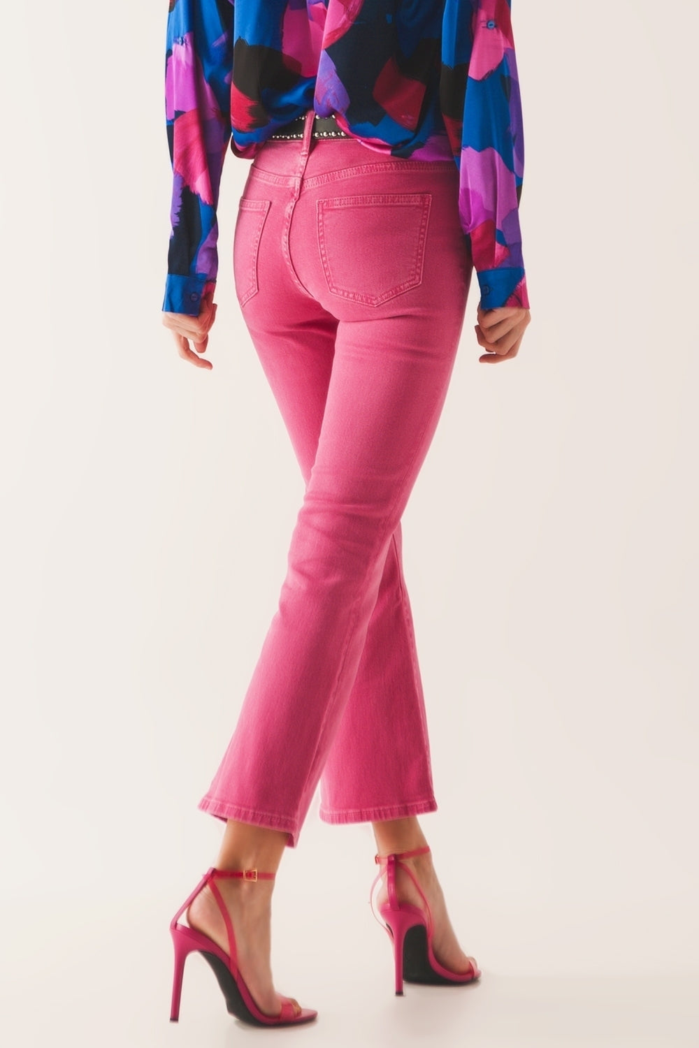 High waist flare jean in pink | Just Cool Beans