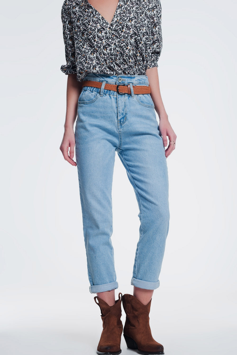 High waist mom jeans with belt in light denim | Just Cool Beans — jeans | the denim shop