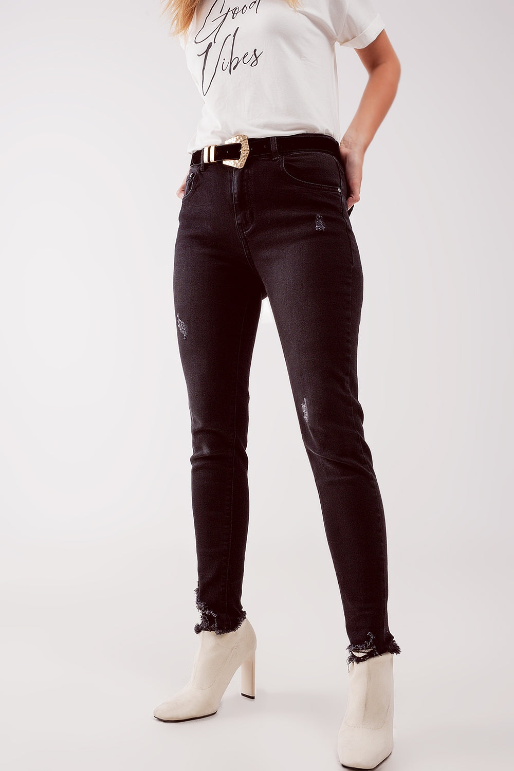 High waist ripped skinny jeans in black | Just Cool Beans — jeans | the denim shop