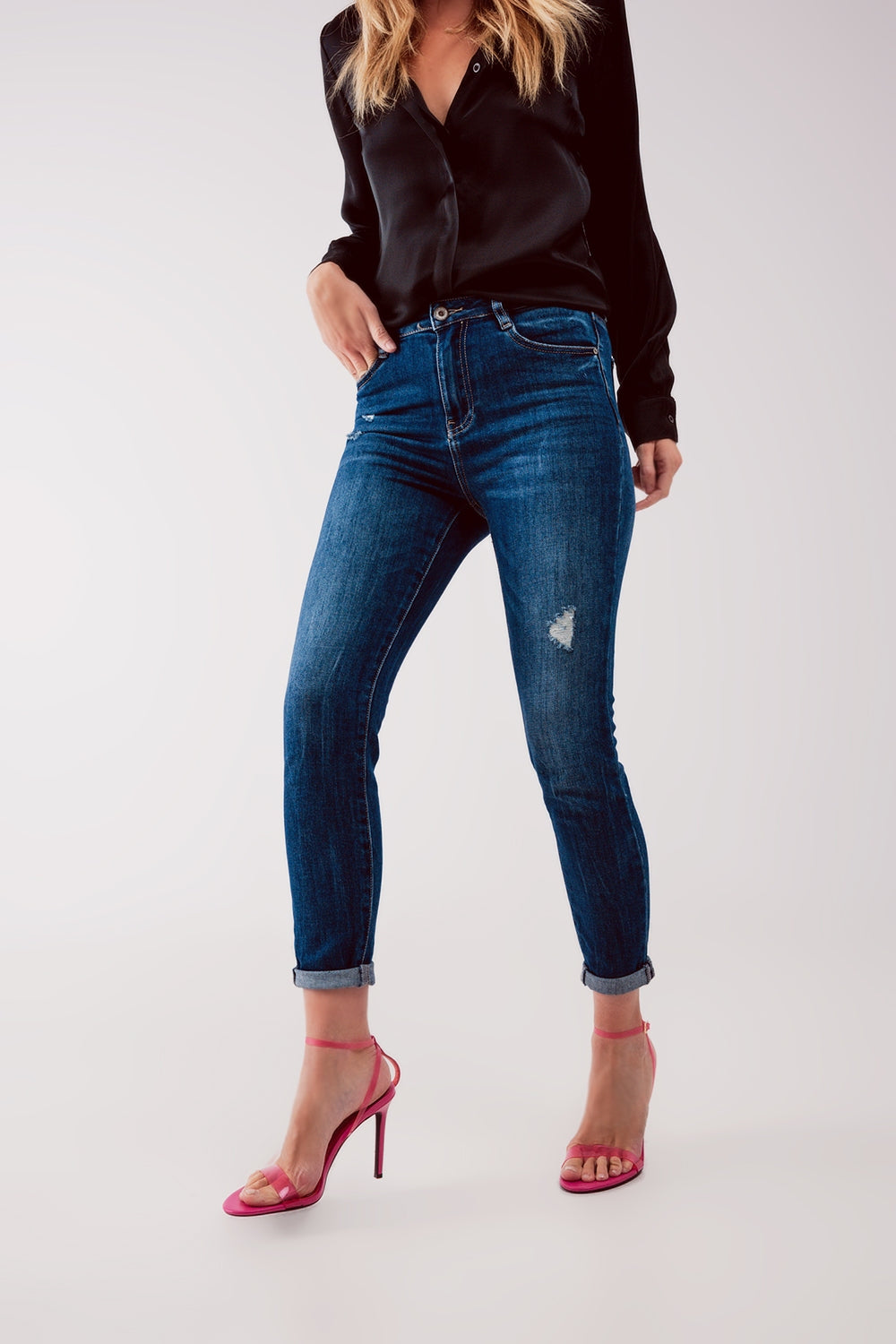 High waist ripped skinny jeans in midwash blue | Just Cool Beans — jeans | the denim shop
