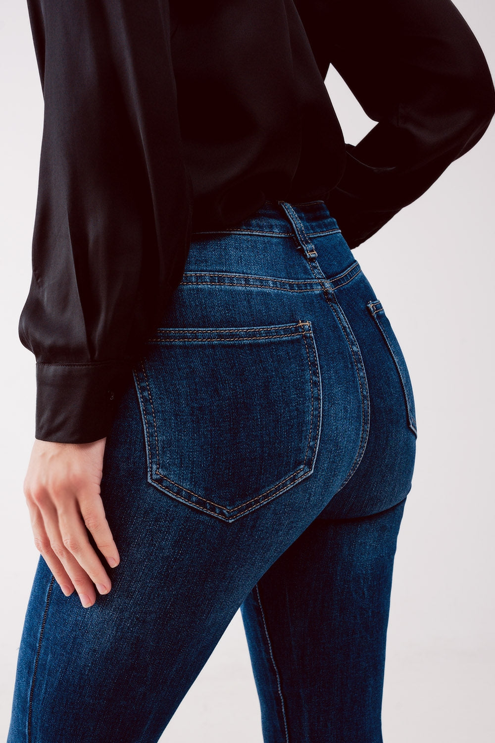 High waist ripped skinny jeans in midwash blue | Just Cool Beans