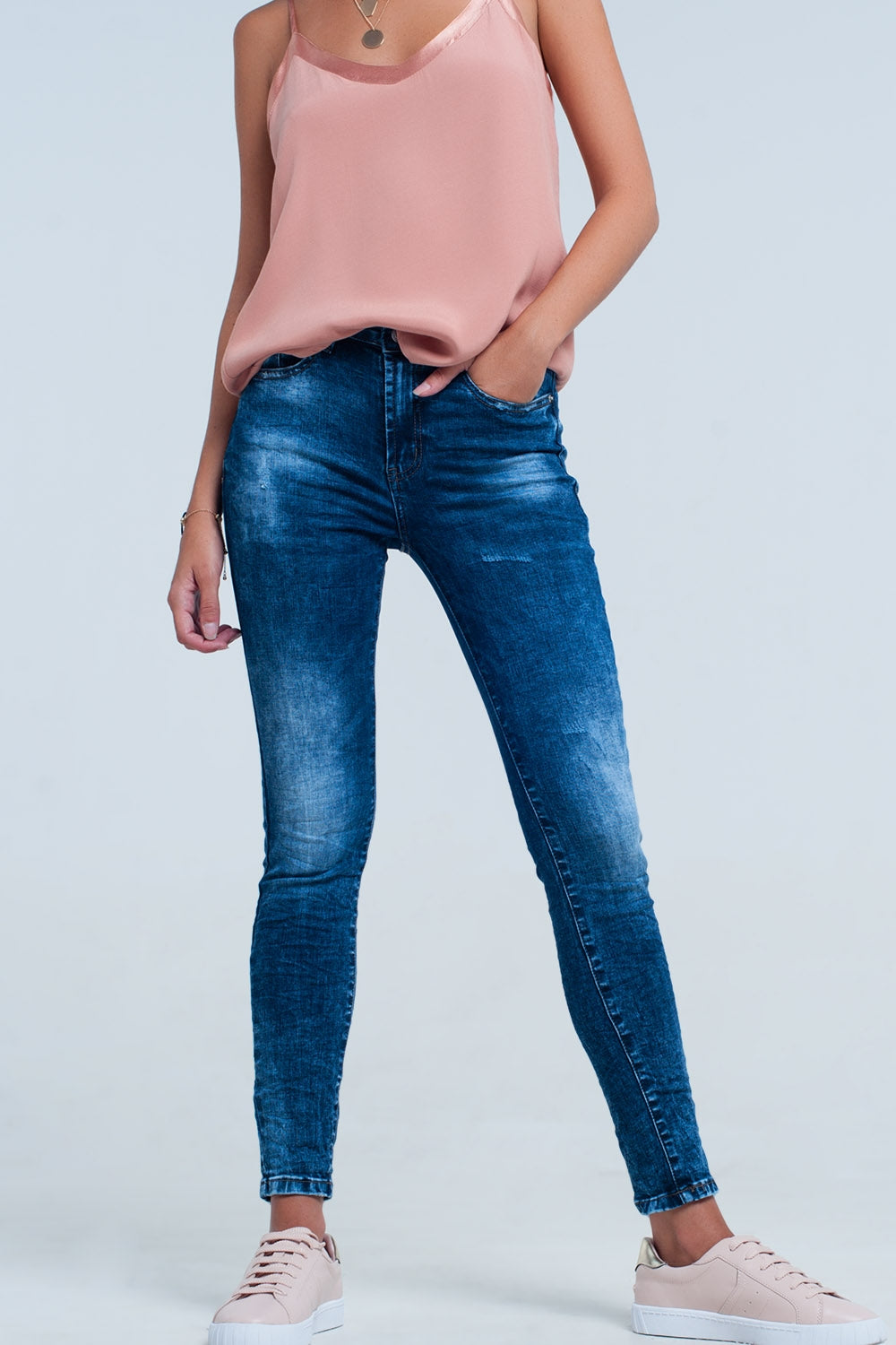 High waist skinny jeans in bright blue wash | Just Cool Beans — jeans | the denim shop