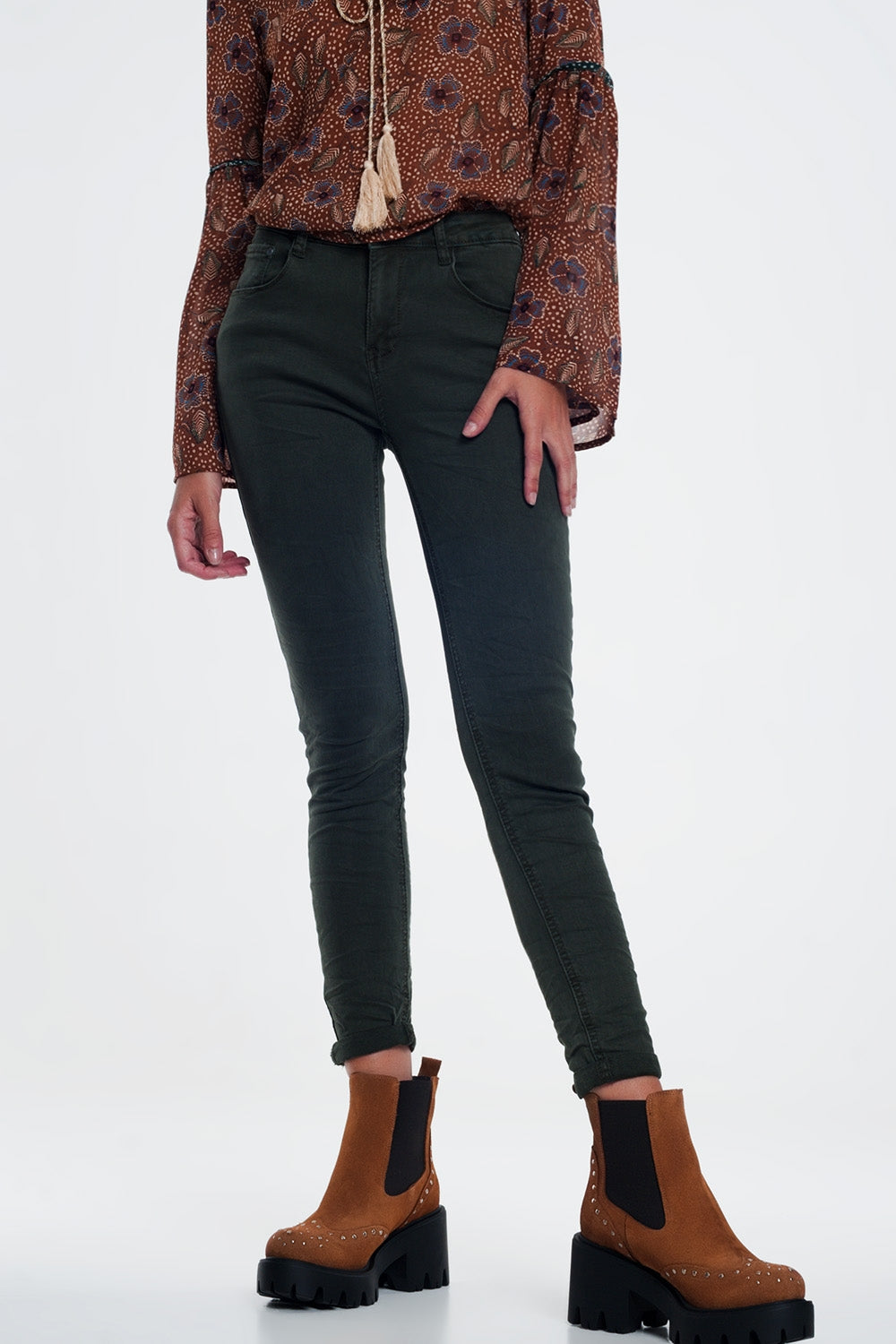 High waist skinny jeans in khaki | Just Cool Beans — jeans | the denim shop