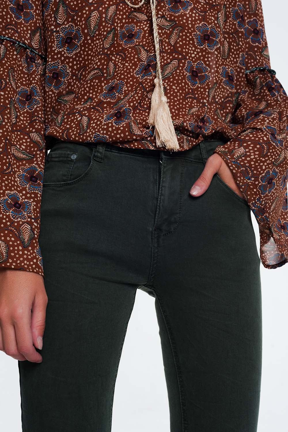 High waist skinny jeans in khaki | Just Cool Beans