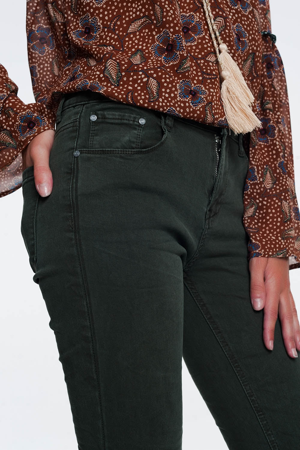 High waist skinny jeans in khaki | Just Cool Beans