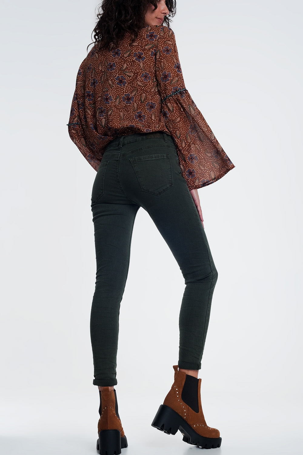 High waist skinny jeans in khaki | Just Cool Beans