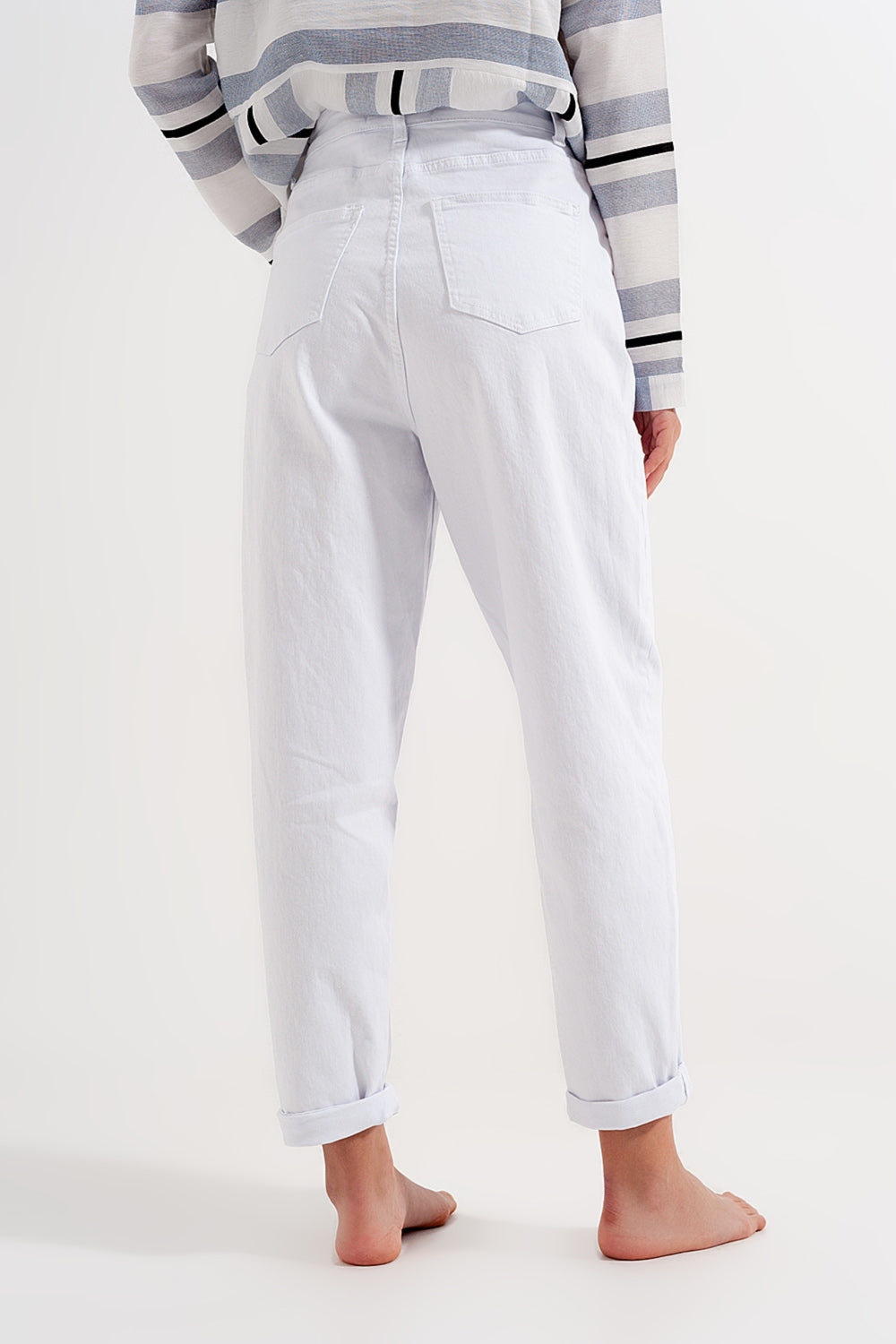 High waisted loose tapered leg jeans in white | Just Cool Beans