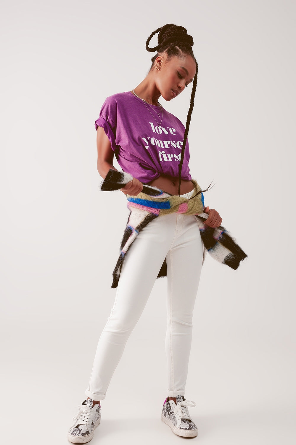 High waisted skinny jeans in cream | Just Cool Beans