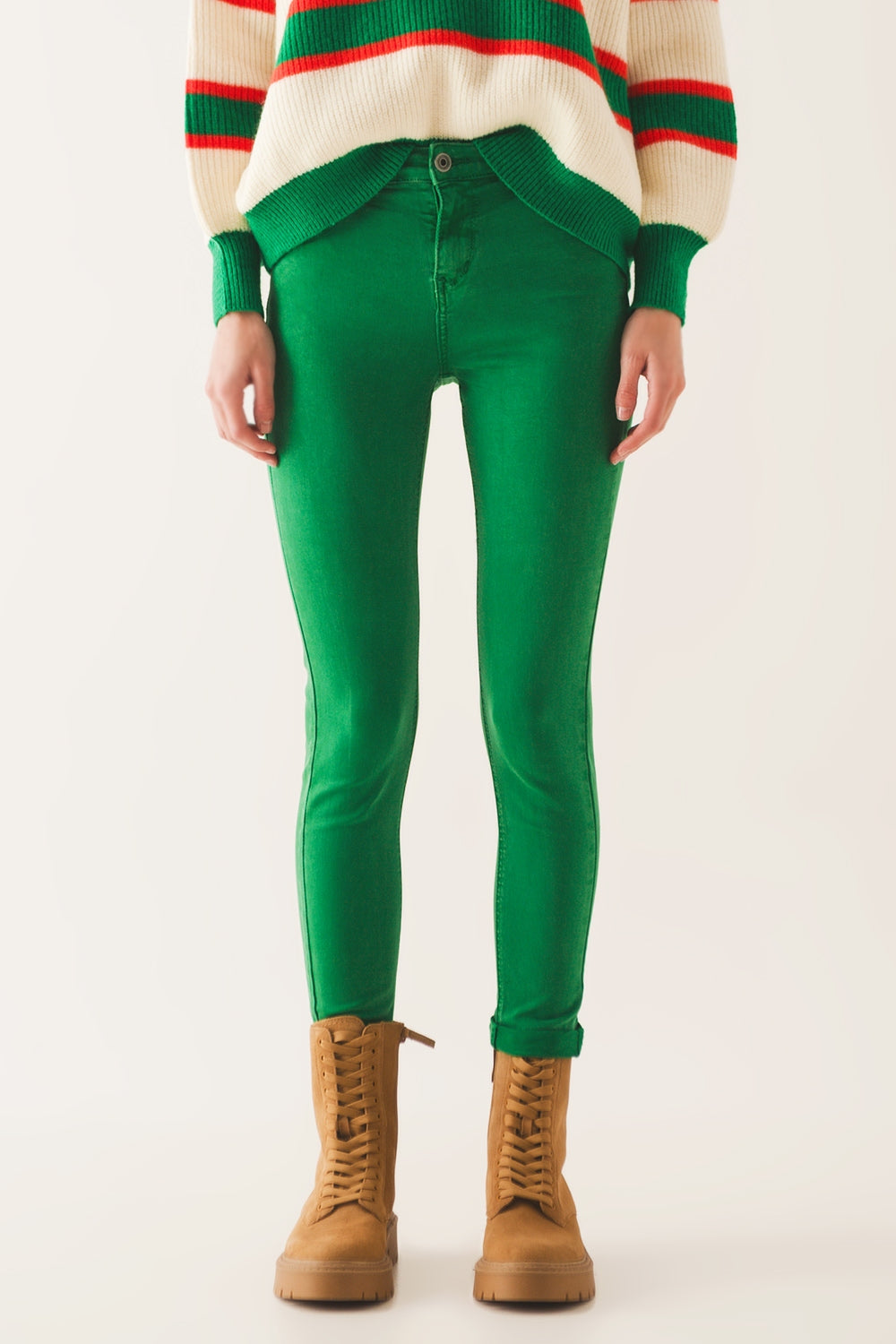 High waisted skinny jeans in green | Just Cool Beans — jeans | the denim shop
