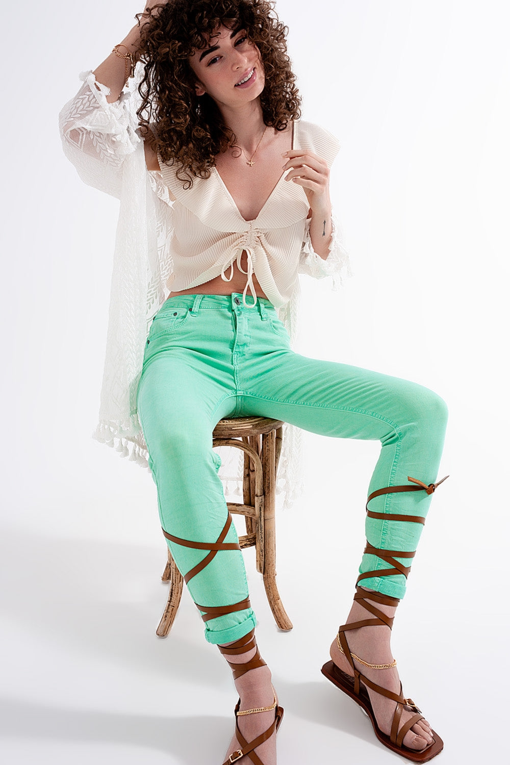 High waisted skinny jeans in pistachio | Just Cool Beans — jeans | the denim shop