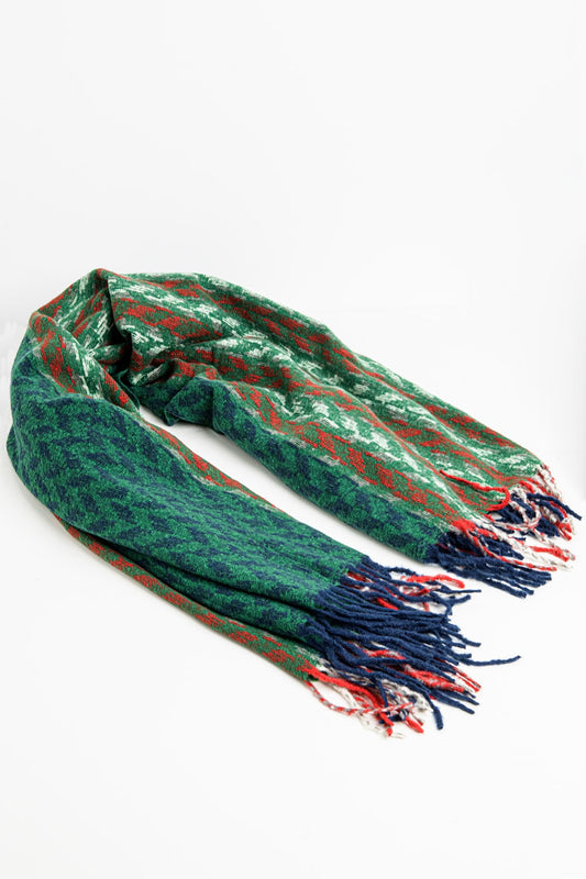 Houndstooth design scarf in green and red | Just Cool Beans