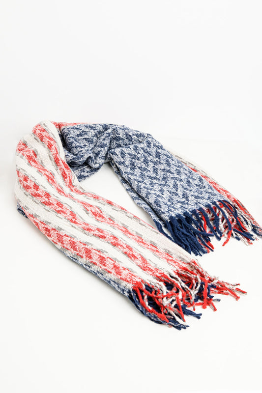 Houndstooth style americana scarf in white red and blue | Just Cool Beans