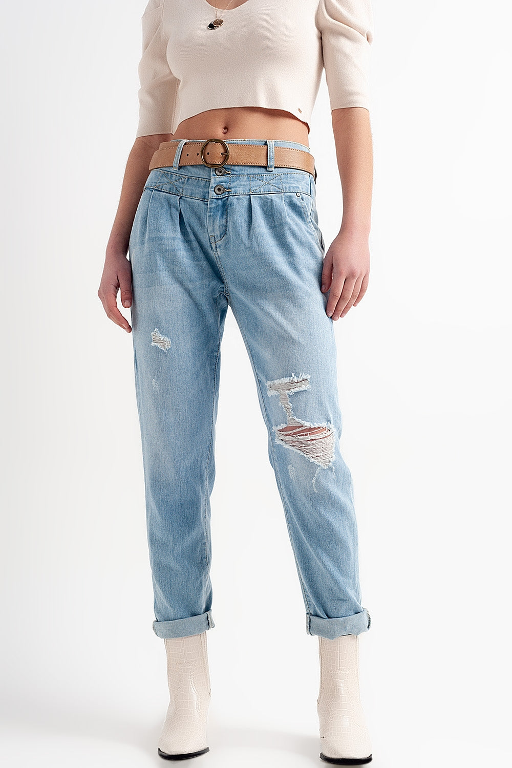 Jean with double waistband in blue with rips | Just Cool Beans — jeans | the denim shop