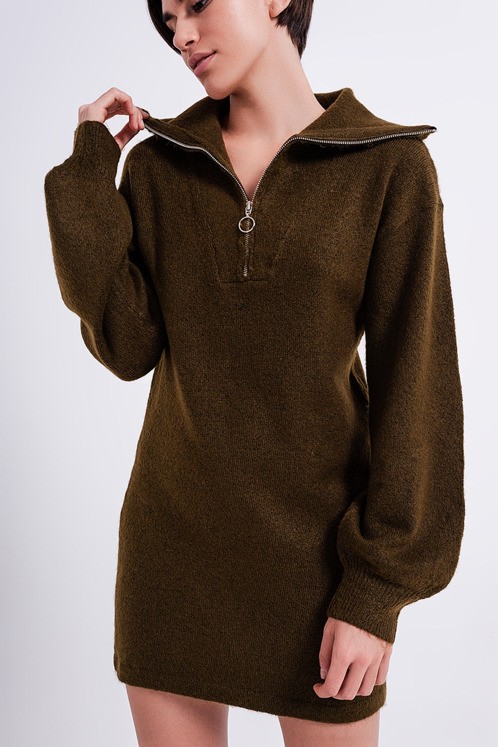 Jumper mini dress in dark green | Just Cool Beans — dresses