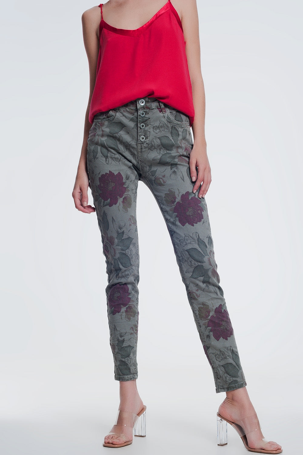 Khaki boyfriend jeans with floral print | Just Cool Beans — jeans | the denim shop