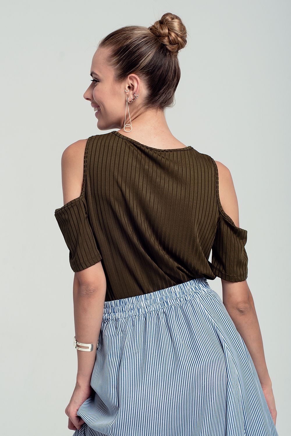 Khaki cold shoulder top | Just Cool Beans