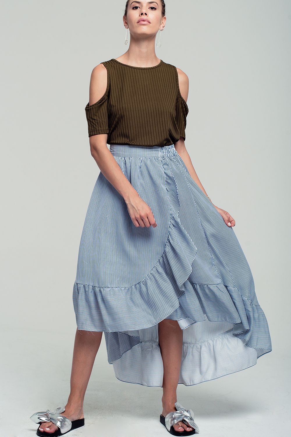 Khaki cold shoulder top | Just Cool Beans