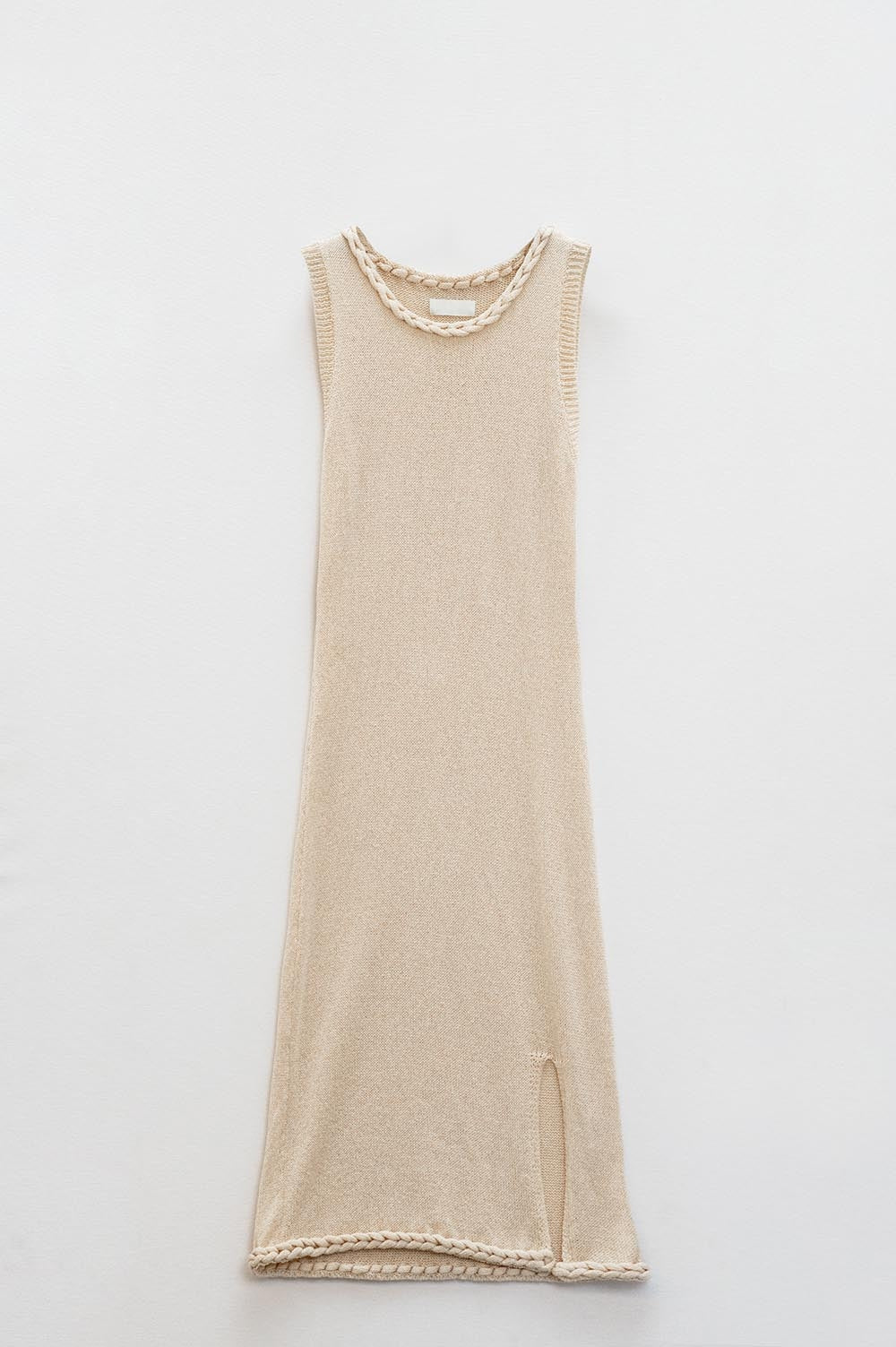 Knitted midi dress with braided detail in beige color | Just Cool Beans — dresses