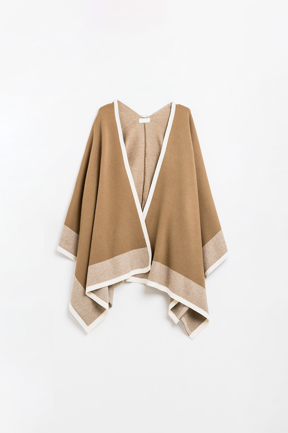 Knitted poncho in camel with ecru trim | Just Cool Beans — sweaters | tops