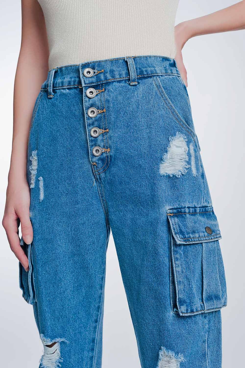Light denim straight jeans ripped with side pockets | Just Cool Beans — jeans | the denim shop
