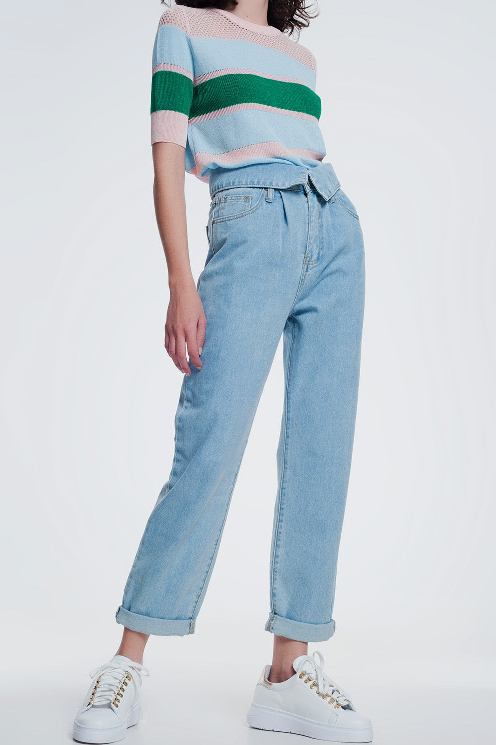 Light denim straight jeans with folded waist | Just Cool Beans — jeans | the denim shop