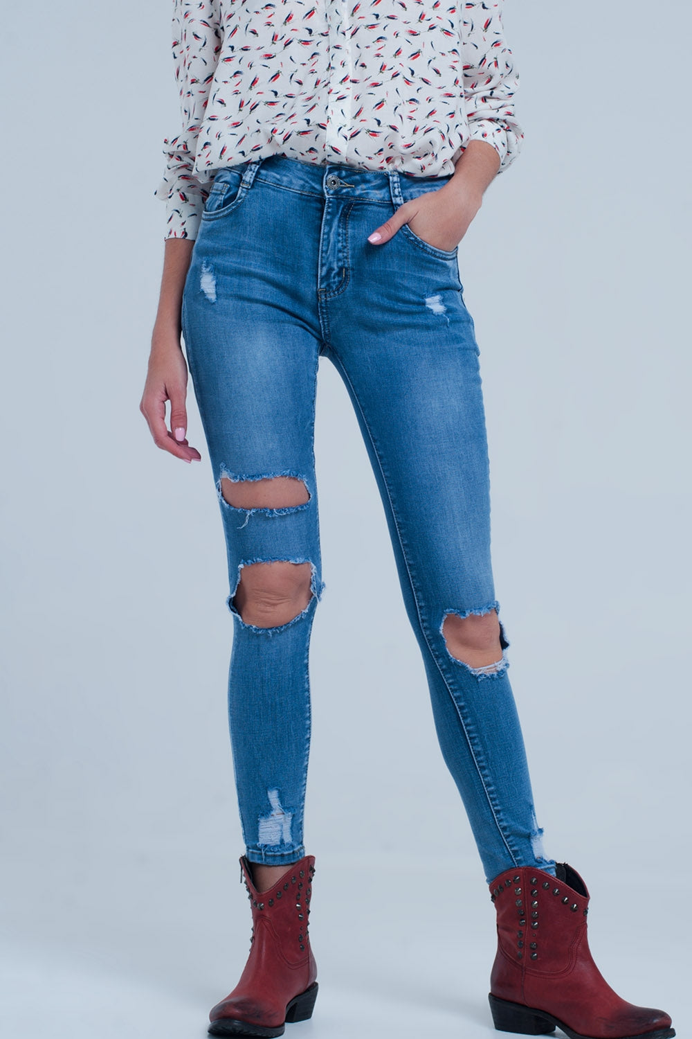 Light ripped skinny jeans in blue | Just Cool Beans — jeans | the denim shop