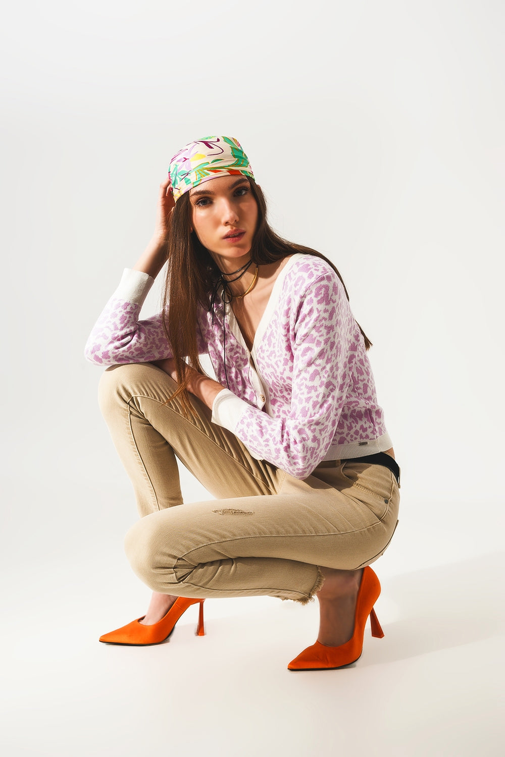 Lightweight knitted cardigan in lilac animal print | Just Cool Beans — sweaters | tops