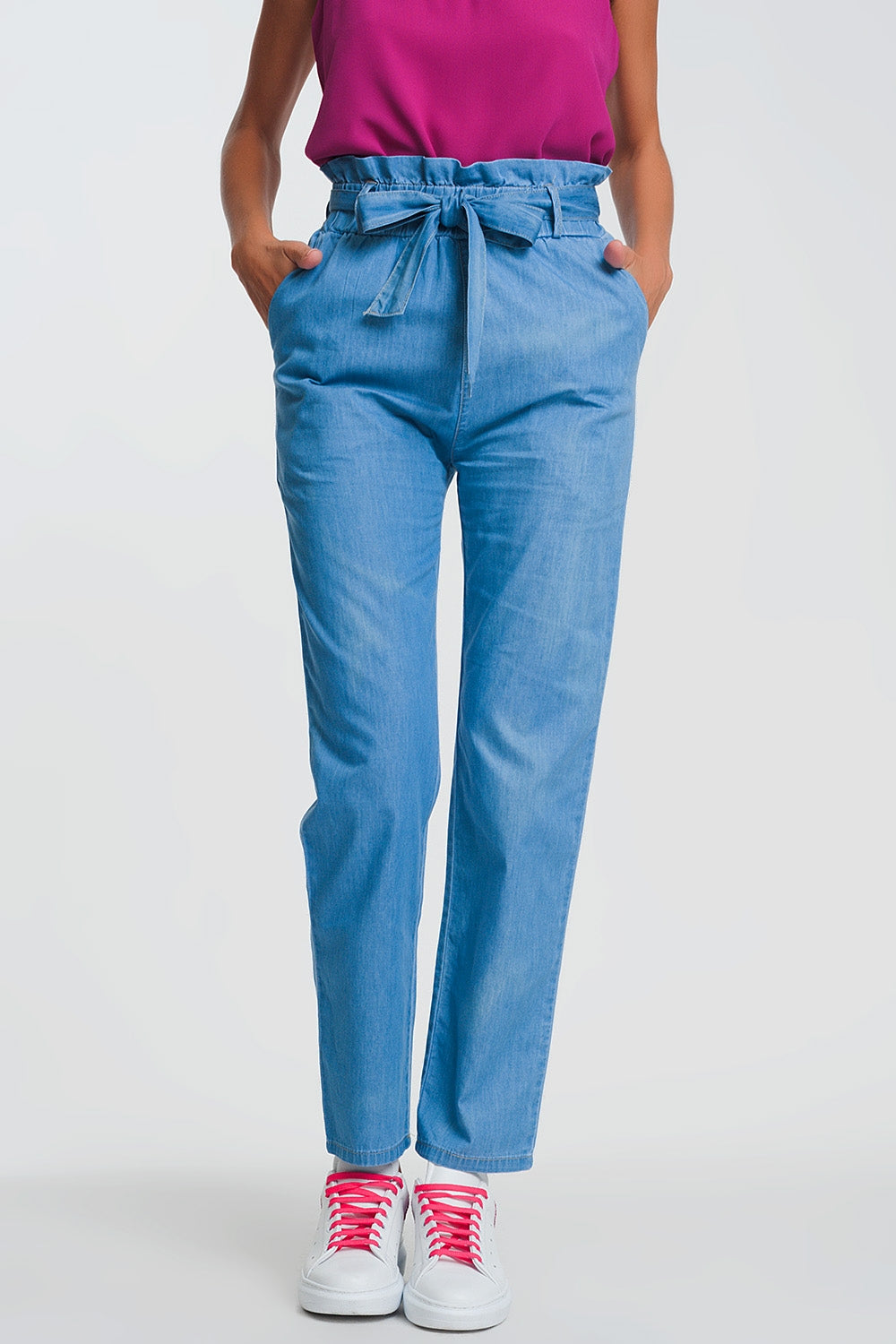 Lightweight paperbag tie waist jean in light blue | Just Cool Beans — jeans | the denim shop