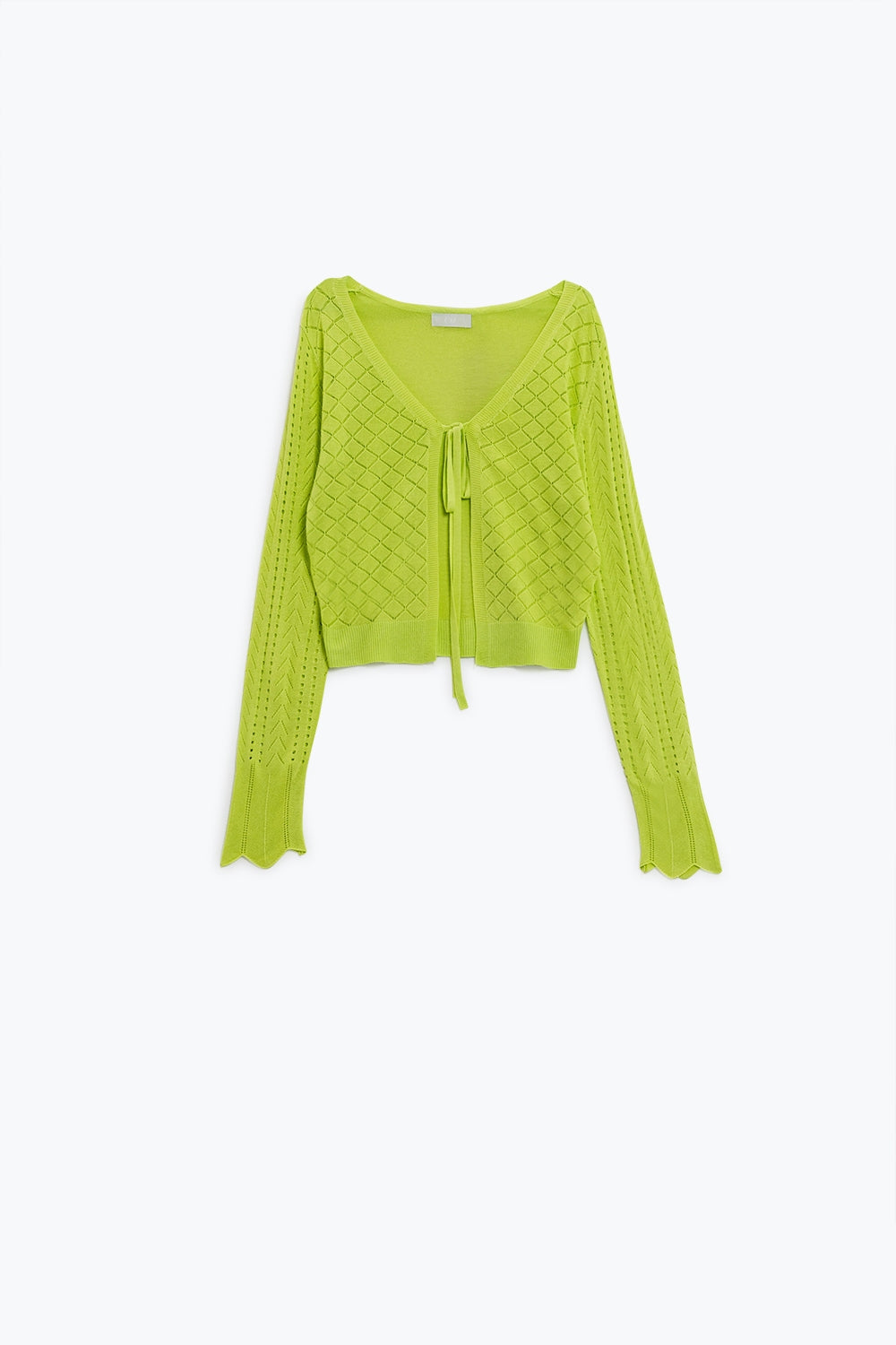 Lime cardigan with argyle print and tie closing | Just Cool Beans — sweaters | tops
