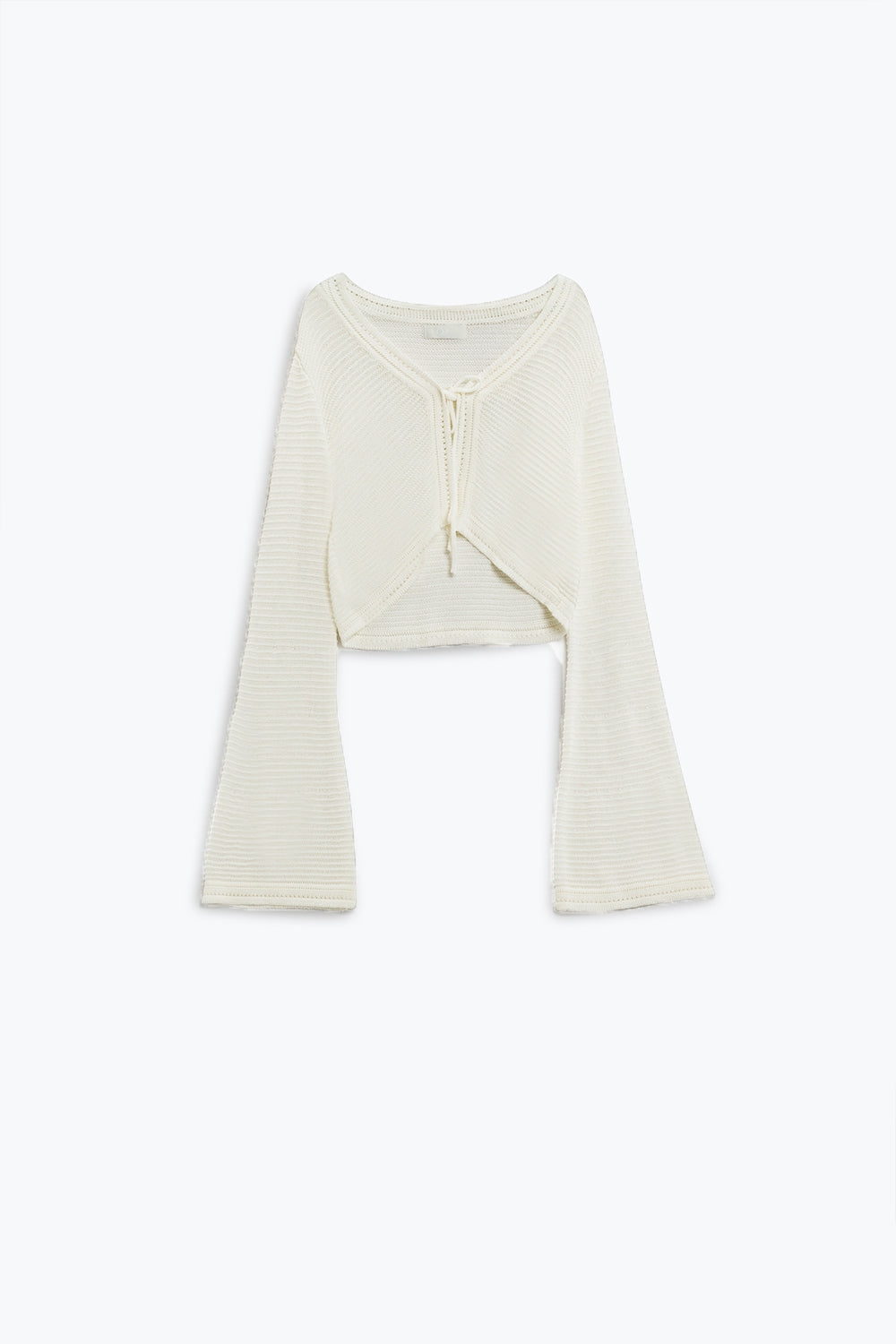 Long bell sleeve knitted cardigan in white with knot detail | Just Cool Beans — sweaters | tops
