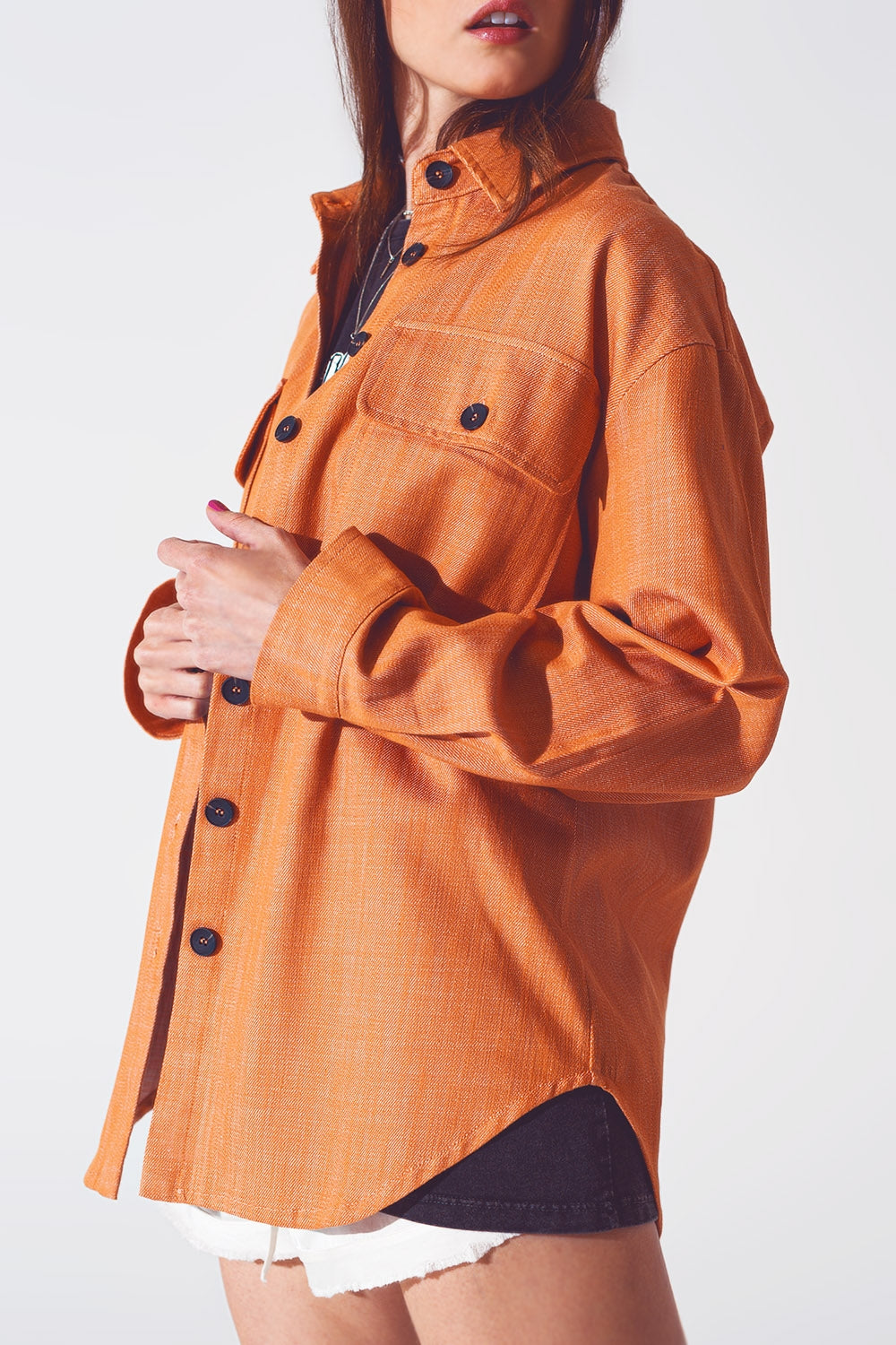 Long sleeve shacket in orange | Just Cool Beans — coats and jackets | jackets