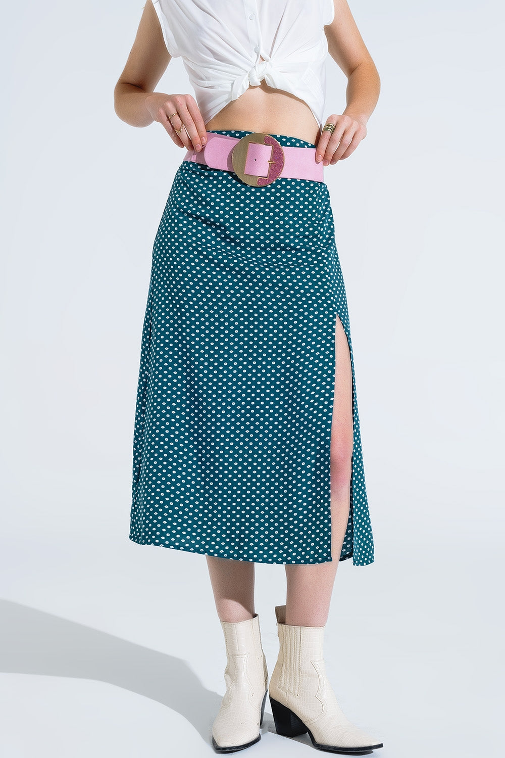 Maxi skirt in green with flower print and side slit | Just Cool Beans — skirts