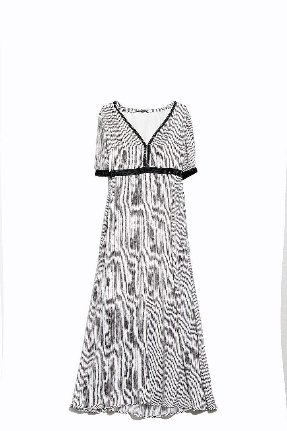Maxi white striped dress with v-neck and short sleeves | Just Cool Beans — dresses | bottoms