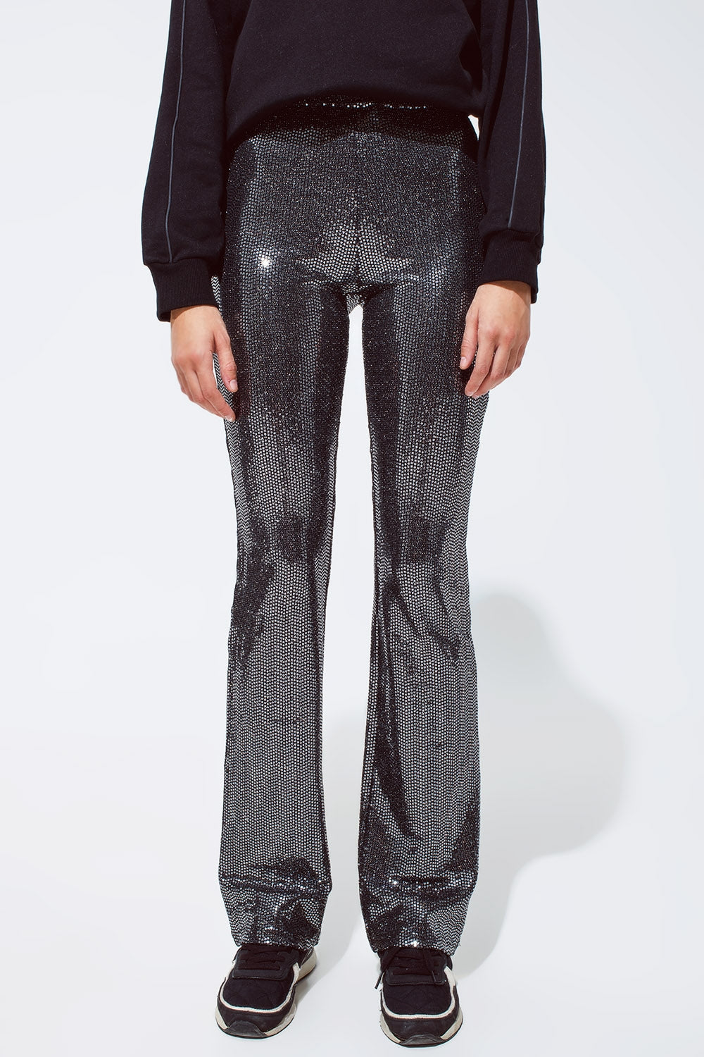 Metallic fabric flare leggings in silver | Just Cool Beans — pants | bottoms