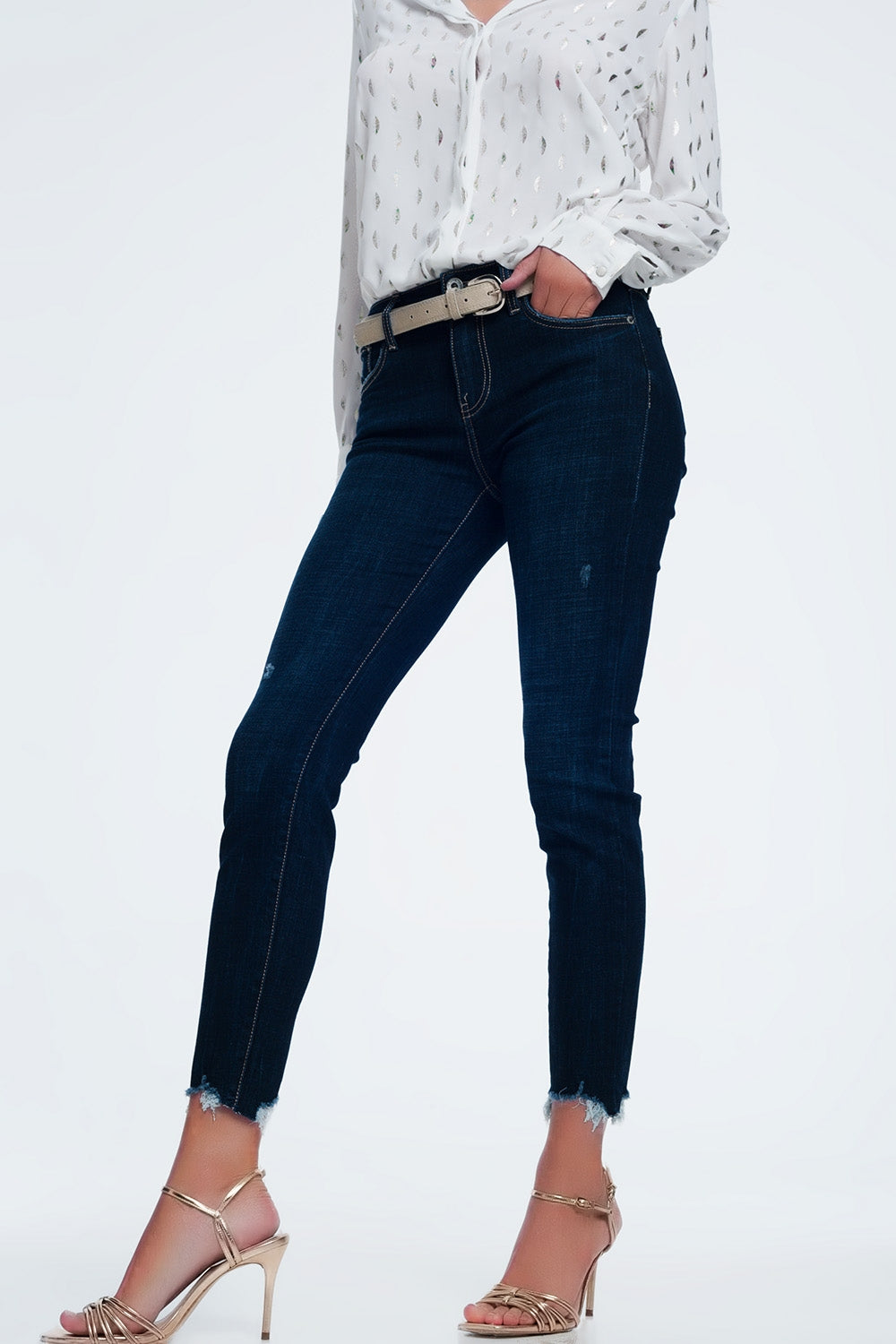 Mid rise jeans in bright blue with raw hem | Just Cool Beans — jeans | the denim shop