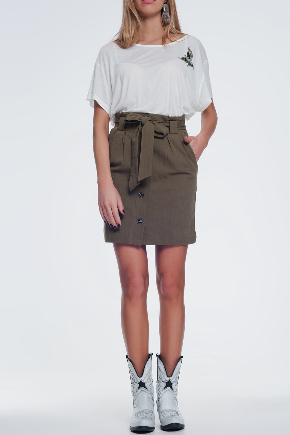 Mini khaki skirt with front buttons | Just Cool Beans — skirts
