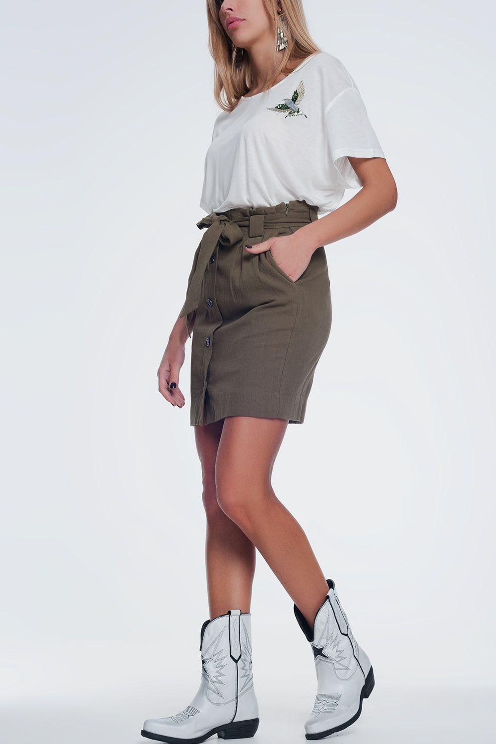 Mini khaki skirt with front buttons | Just Cool Beans