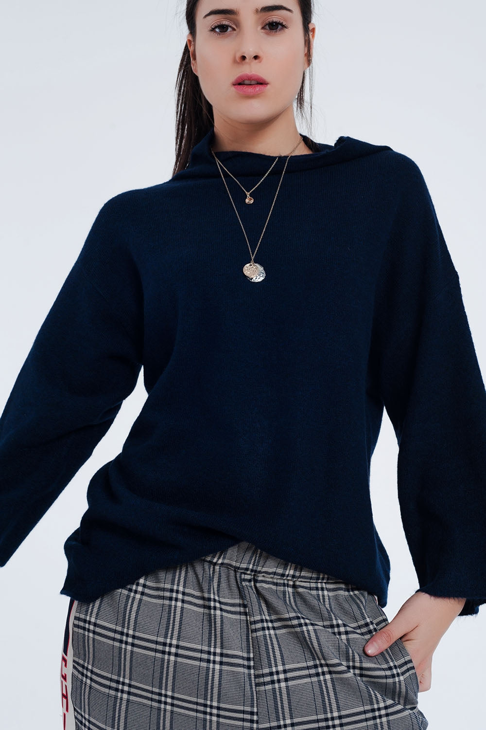 Navy blue sweater with wide sleeves | Just Cool Beans — sweaters | tops